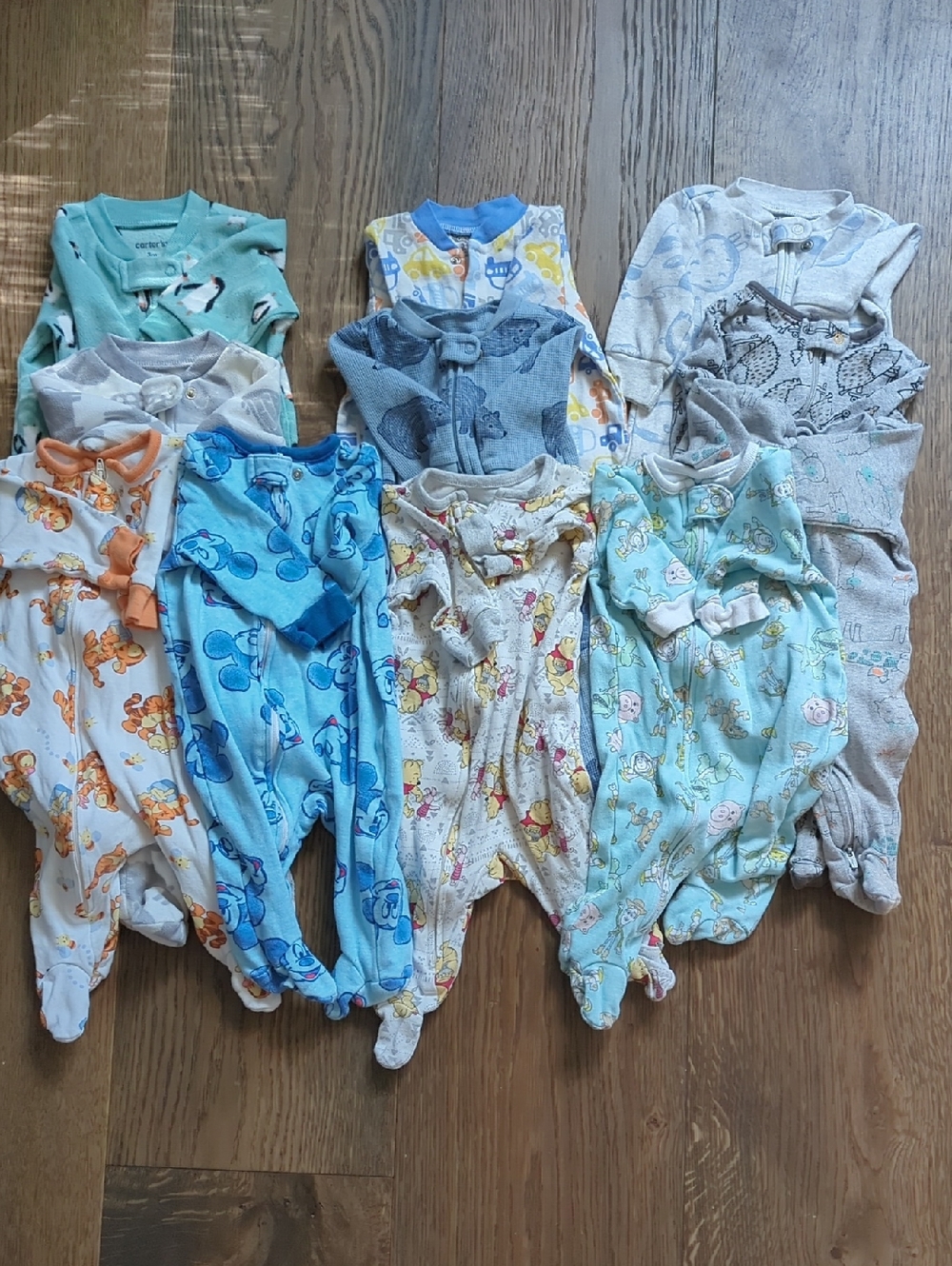 11 Piece Mixed Baby One-Piece Sleepers - Pastel Prints